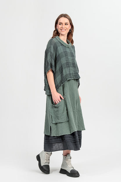 Side Pocket Sage Textured Linen Dress 7