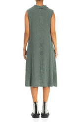 Side Pocket Sage Textured Linen Dress 2