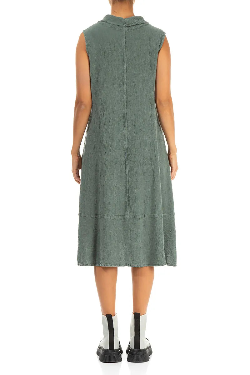 Side Pocket Sage Textured Linen Dress 2