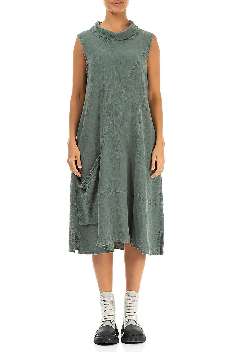 Side Pocket Sage Linen Dress 1