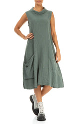 Side Pocket Sage Textured Linen Dress 5