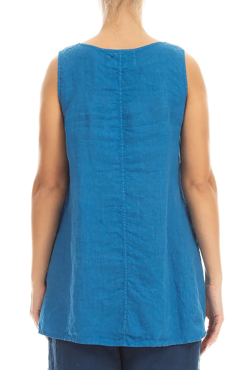 Side Pocket Sleeveless Cobalt Blue Linen Tunic 2