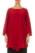 Side Pocket Textured Cherry Red Silk Linen Tunic 1