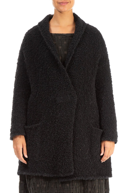 Side Pockets Black Alpaca Wool Cardigan 1