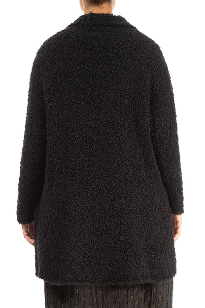 Side Pockets Black Alpaca Wool Cardigan 2