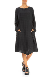 Side Pockets Bubble Black Silk Tunic Dress 4