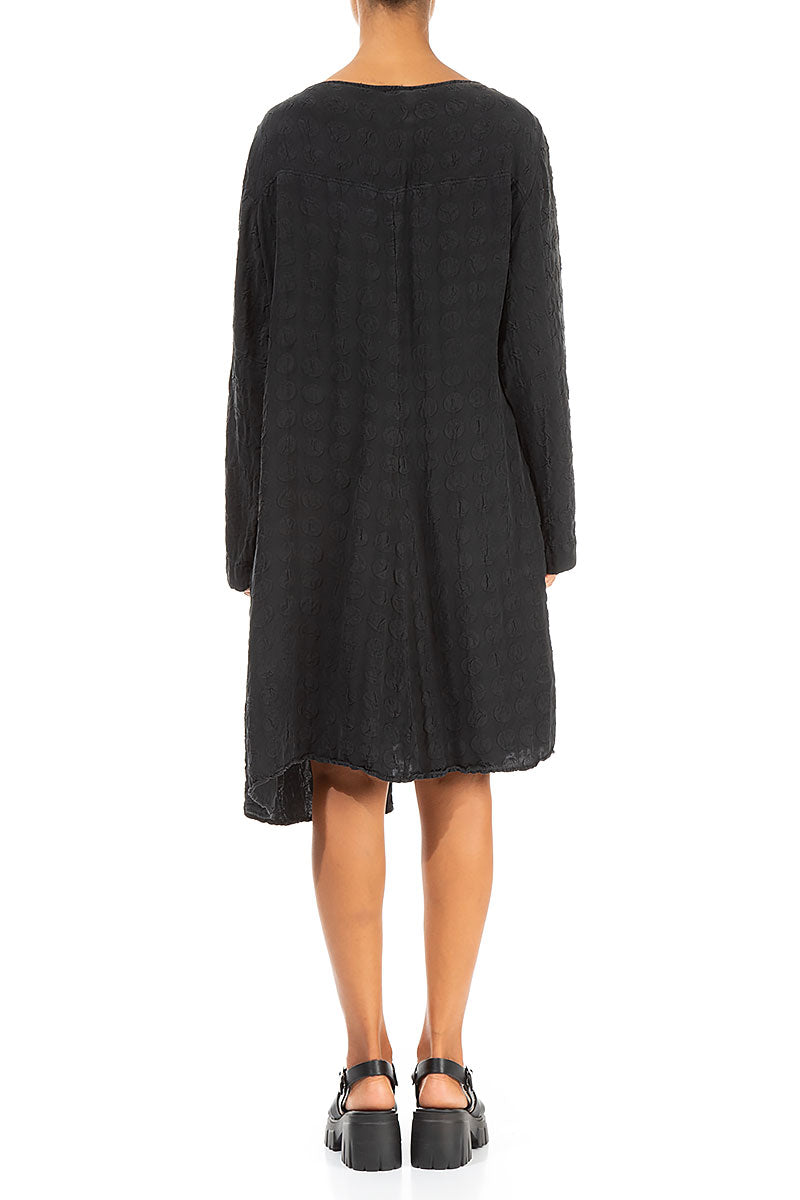 Side Pockets Bubble Black Silk Tunic Dress 2