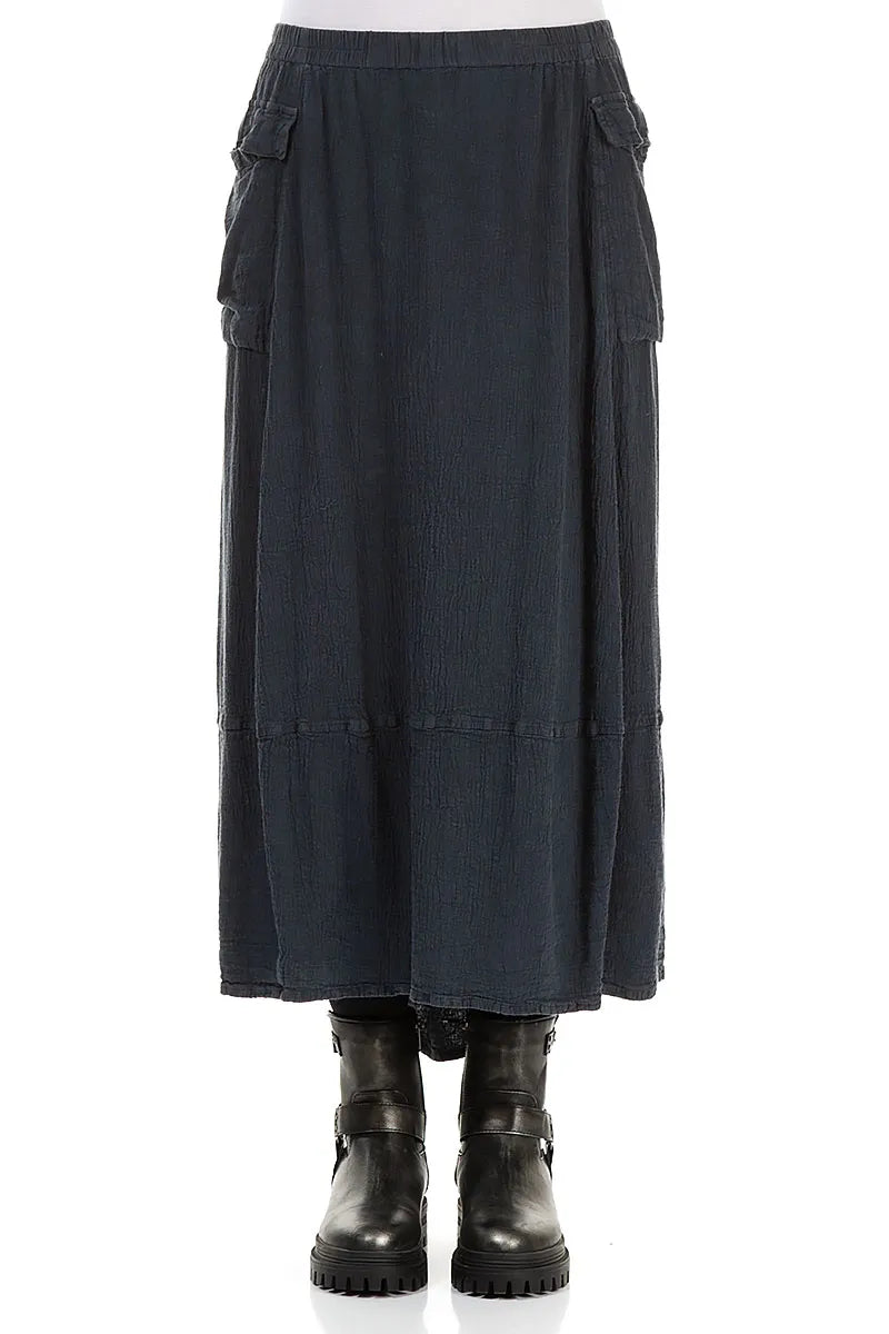 Side Pockets Charcoal Linen Viscose Skirt 1