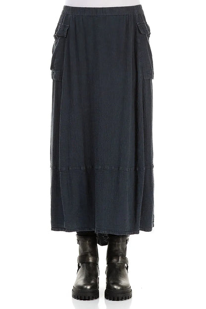 Side Pockets Charcoal Linen Viscose Skirt 1