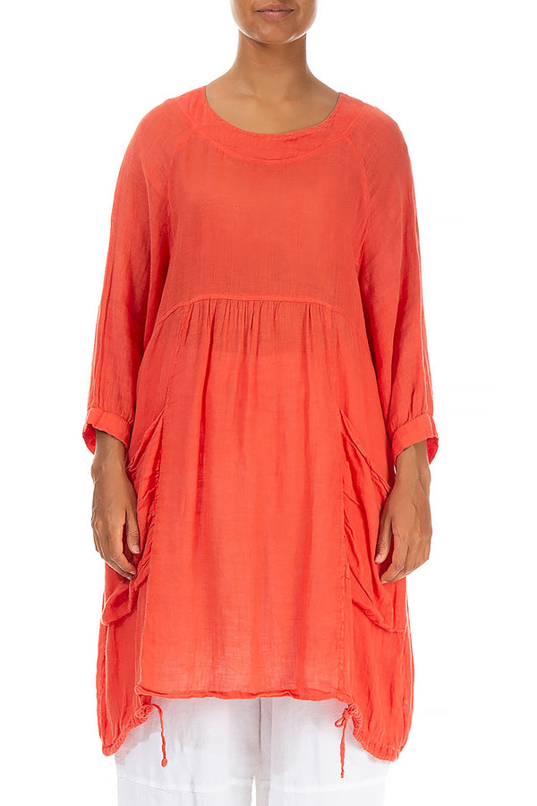 Side Pockets Coral Gauze Linen Tunic 1