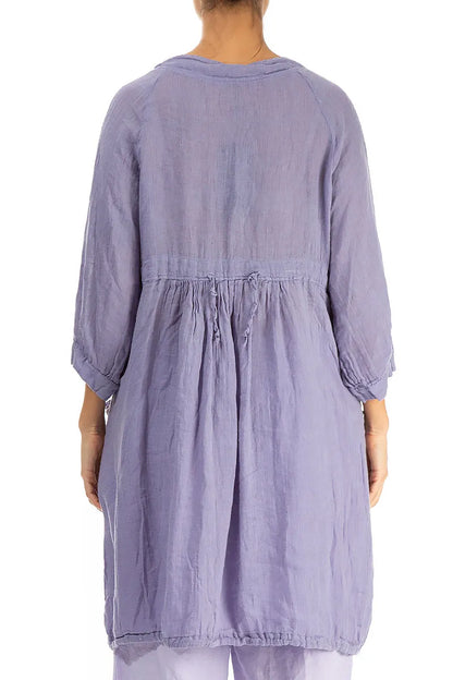 Side Pockets Dark Lilac Gauze Linen Tunic 2