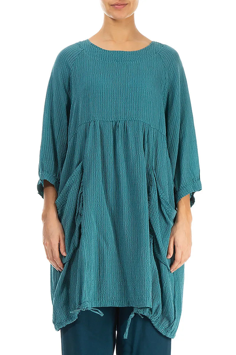 Side Pockets Green Ocean Silk Wool Tunic 1