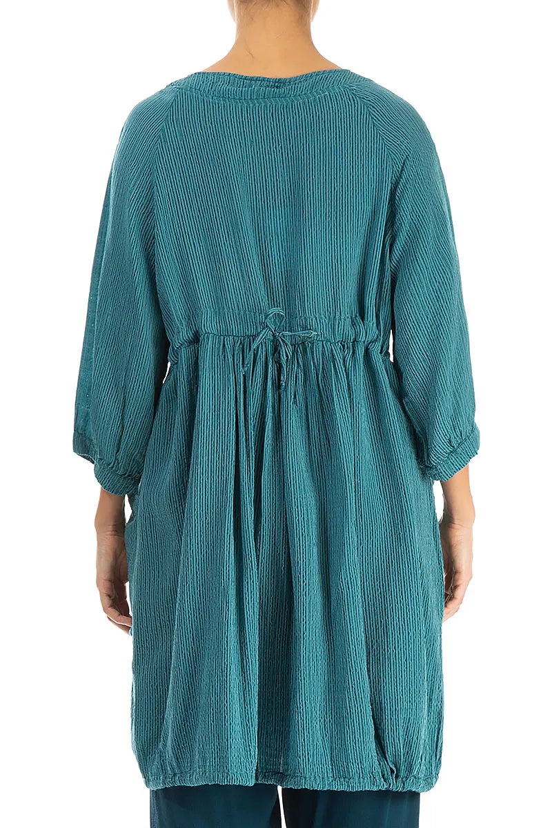 Side Pockets Green Ocean Silk Wool Tunic 2