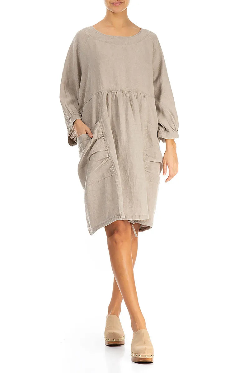 Tunika-Leinenkleid mit Seitentaschen