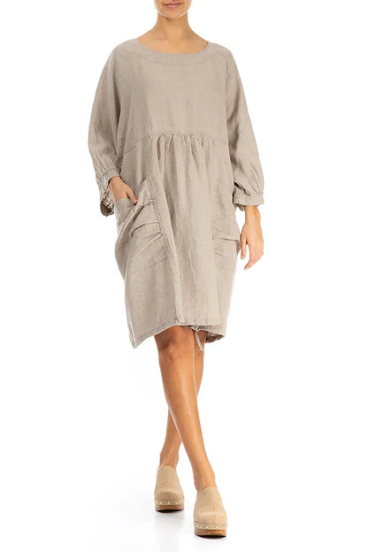 Tunika-Leinenkleid mit Seitentaschen