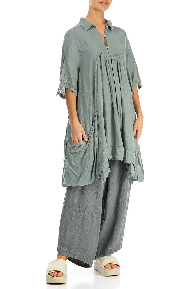 Side Pockets Pistachio Gauze Linen Tunic 4