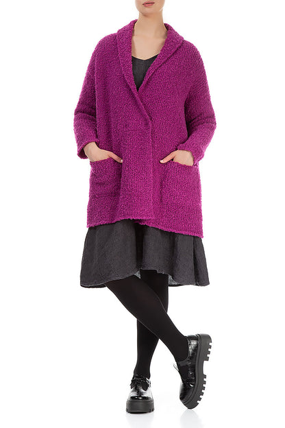 Side Pockets Royal Fuchsia Alpaca Wool Cardigan 3