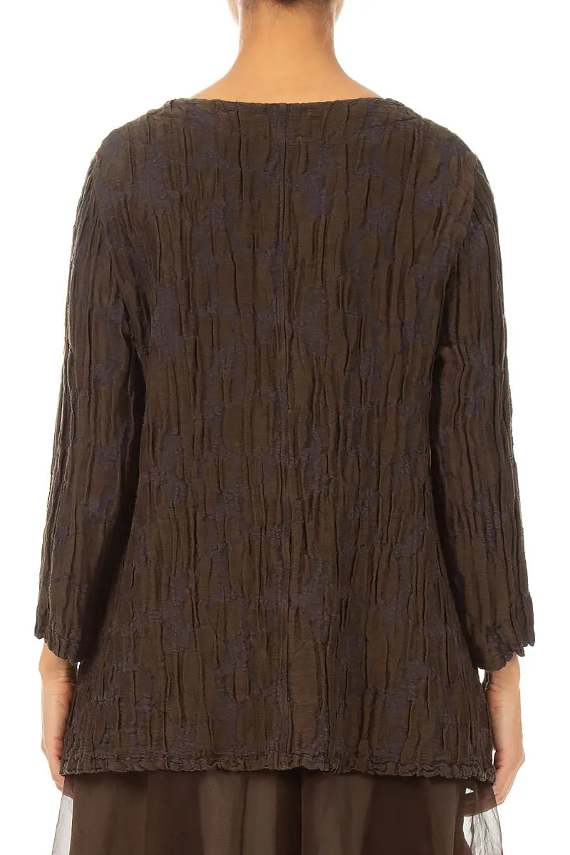 Side Pockets Truffle Brown Circle Silk Linen Blouse 2