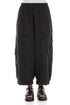 Side Pockets Wide Black Silk Linen Trousers 1
