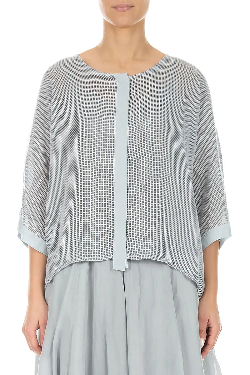 Silver Grey Centre Placket Mesh Silk Jacket 1