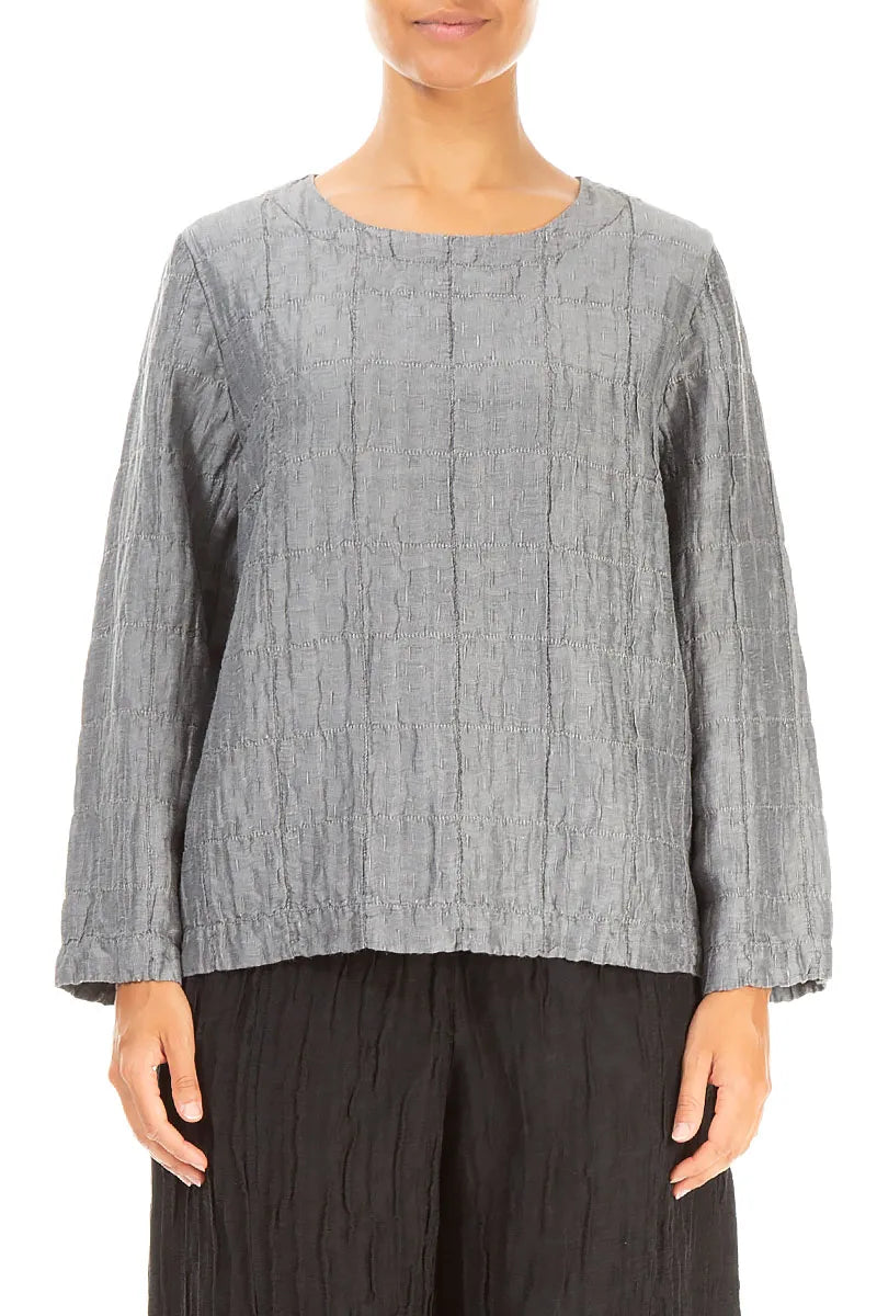 Silver Pleated Silk Linen Blouse 1