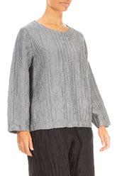 Silver Pleated Silk Linen Blouse 3