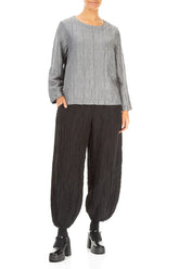 Silver Pleated Silk Linen Blouse 4