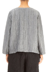 Silver Pleated Silk Linen Blouse 2