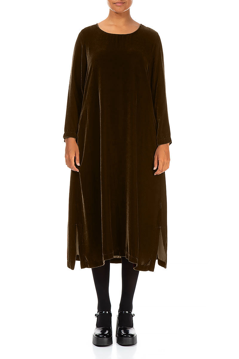 Golden Sage Silk Velvet Shift Dress 1