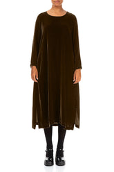 Golden Sage Silk Velvet Shift Dress 1