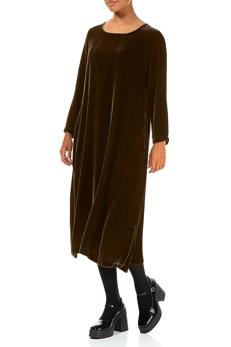 Golden Sage Silk Velvet Shift Dress 3