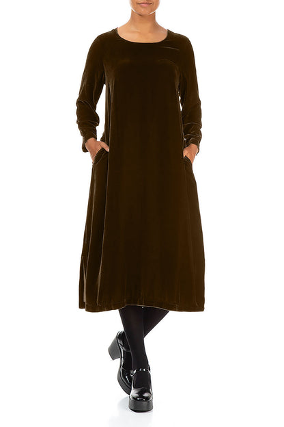 Golden Sage Silk Velvet Shift Dress 4