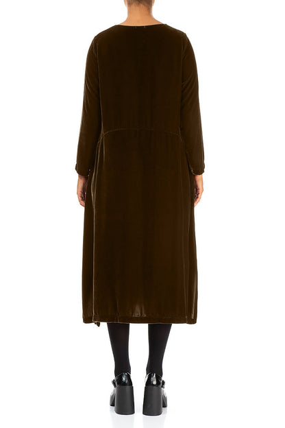Golden Sage Silk Velvet Shift Dress 2