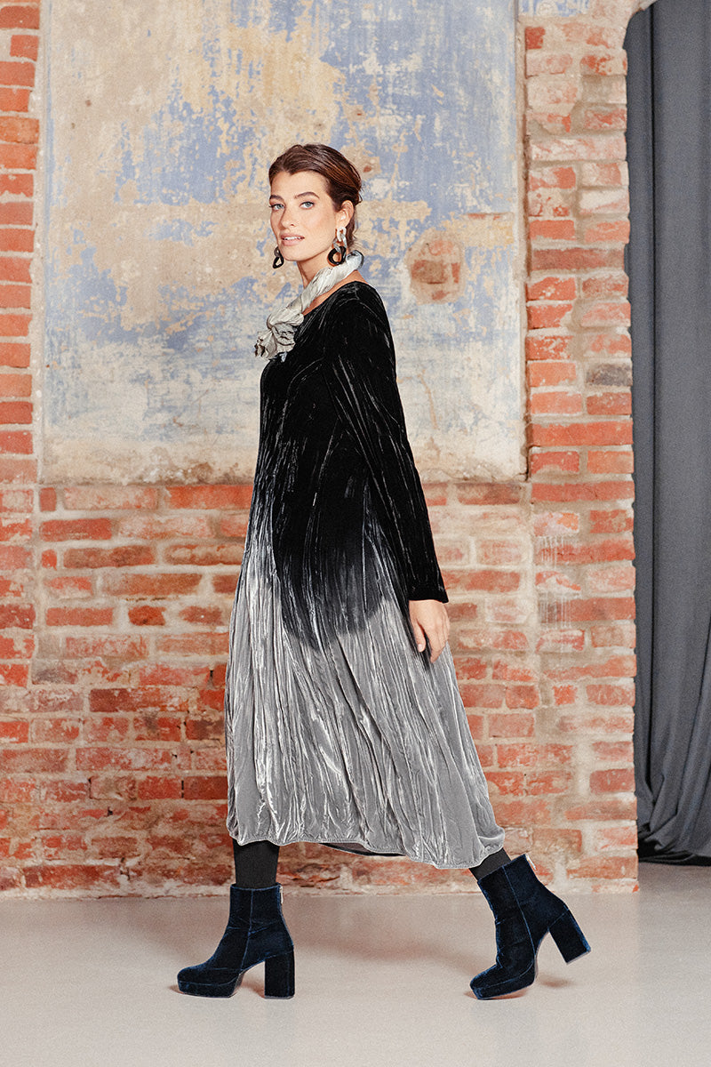 Silver Silk Velvet Ombré Dress 1