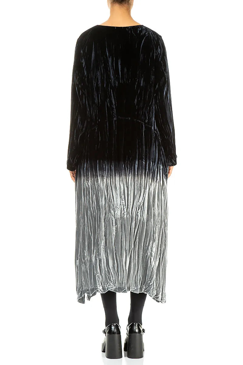 Robe droite ombrée en velours de soie argenté