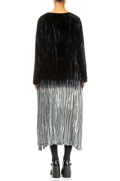 Robe droite ombrée en velours de soie argenté