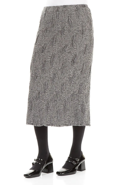 Silver Textured Silk Linen Pencil Skirt