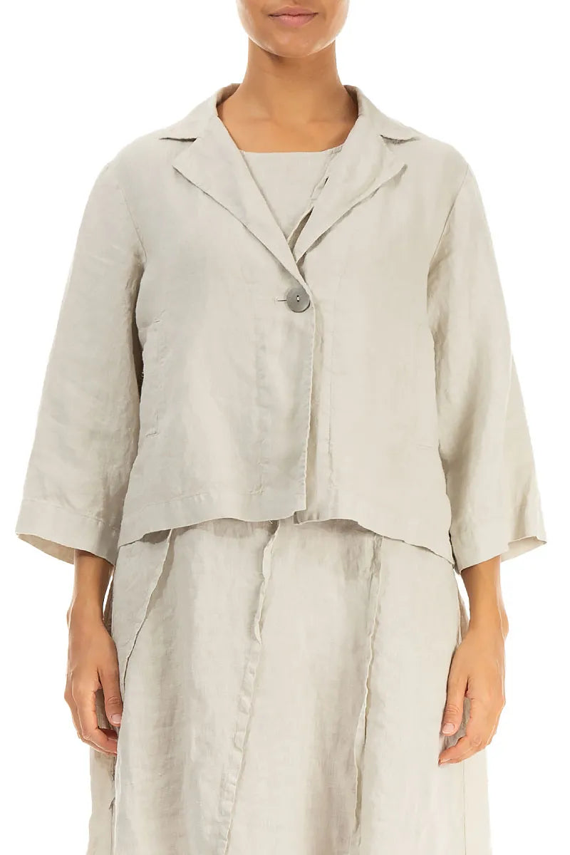 Single Button Beige Linen Blazer Jacket 2