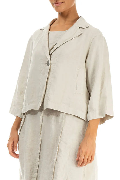 Single Button Beige Linen Blazer Jacket 4