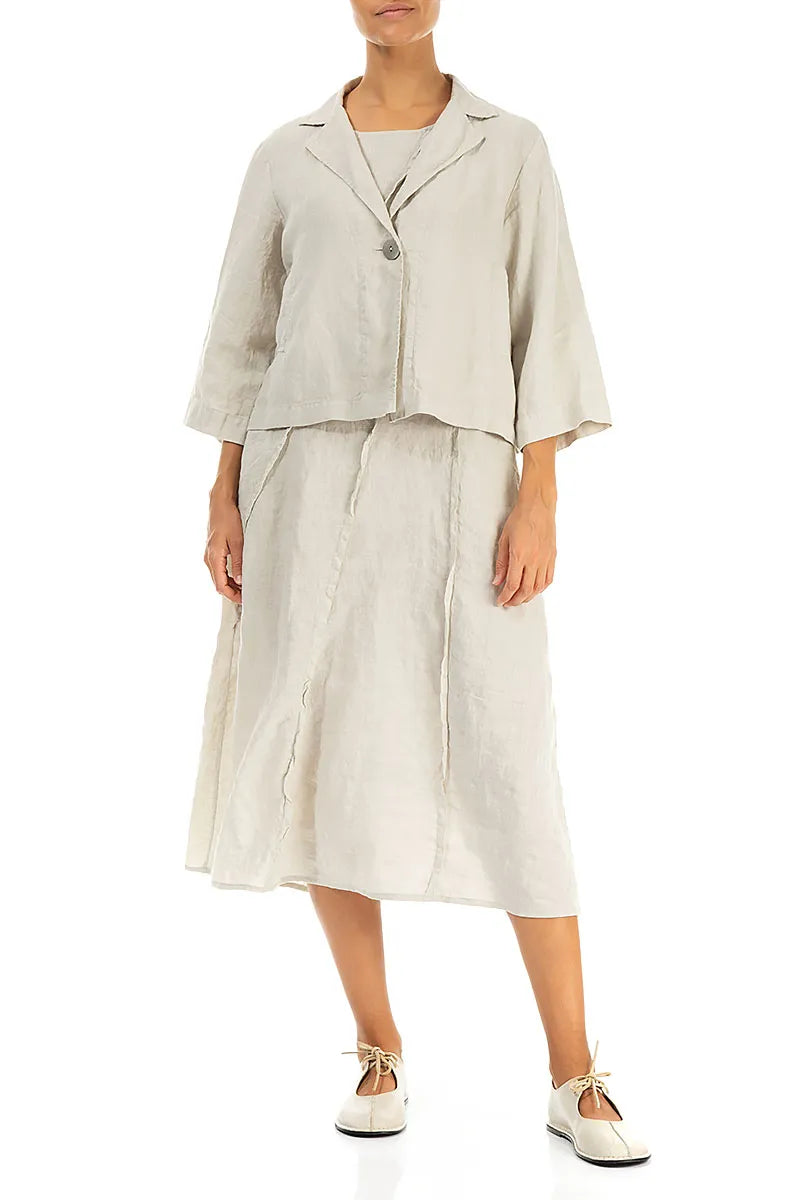 Single Button Beige Linen Blazer Jacket 5