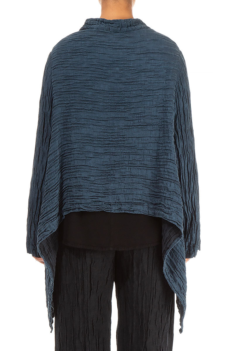 Single Button Crinkled Navy Silk Jacket 2