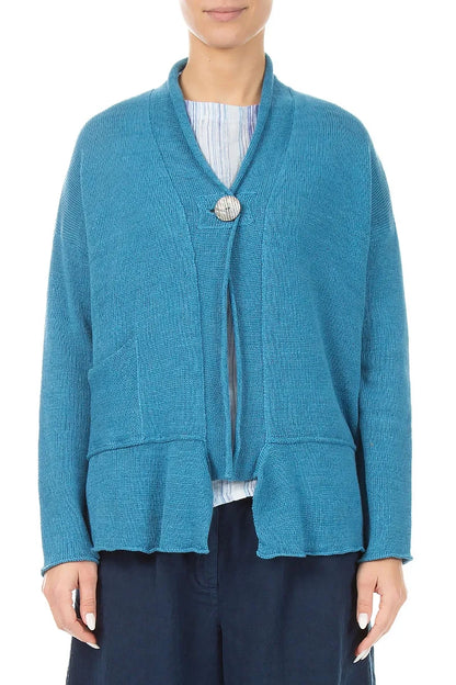 Single Button Denim Linen Cardigan 1