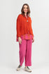 Single Button Flame Orange Linen Cardigan 1