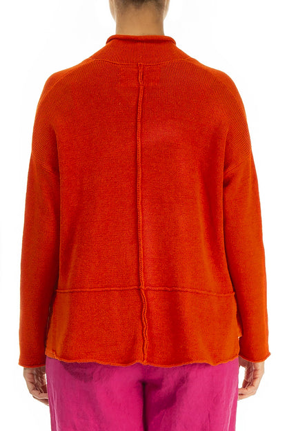 Single Button Flame Orange Linen Cardigan 3