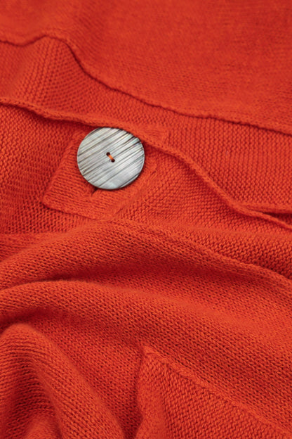 Single Button Flame Orange Linen Cardigan 6
