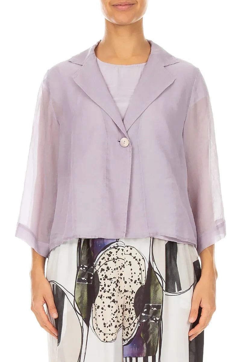 Veste Blazer en Soie et Coton Lilas à Bouton Unique