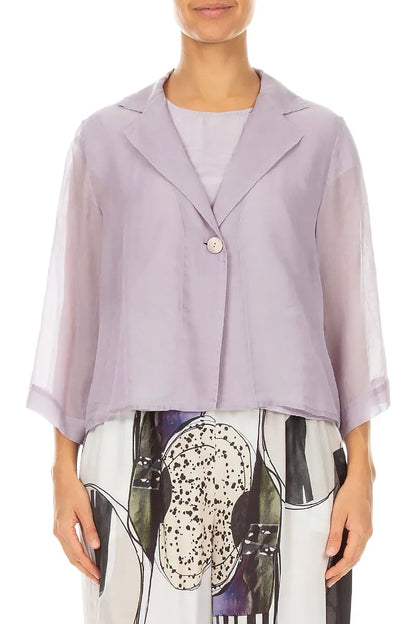 Veste Blazer en Soie et Coton Lilas à Bouton Unique