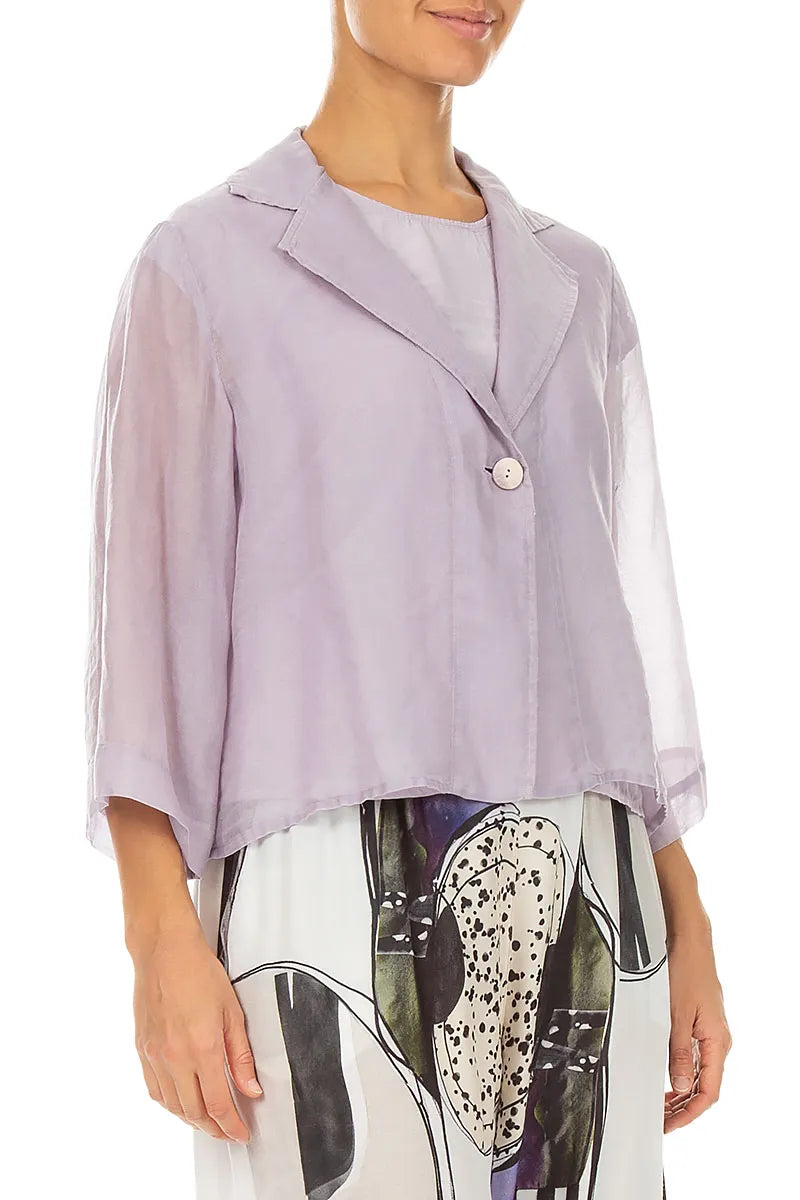 Veste Blazer en Soie et Coton Lilas à Bouton Unique
