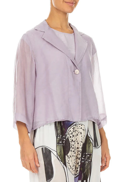 Veste Blazer en Soie et Coton Lilas à Bouton Unique