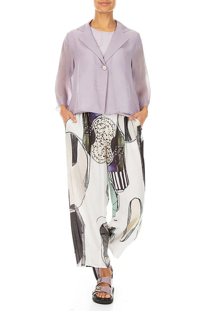 Veste Blazer en Soie et Coton Lilas à Bouton Unique